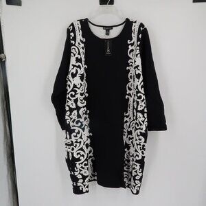 INC International Concepts Black White Long Sleeve Sweater Style Tunic 1X